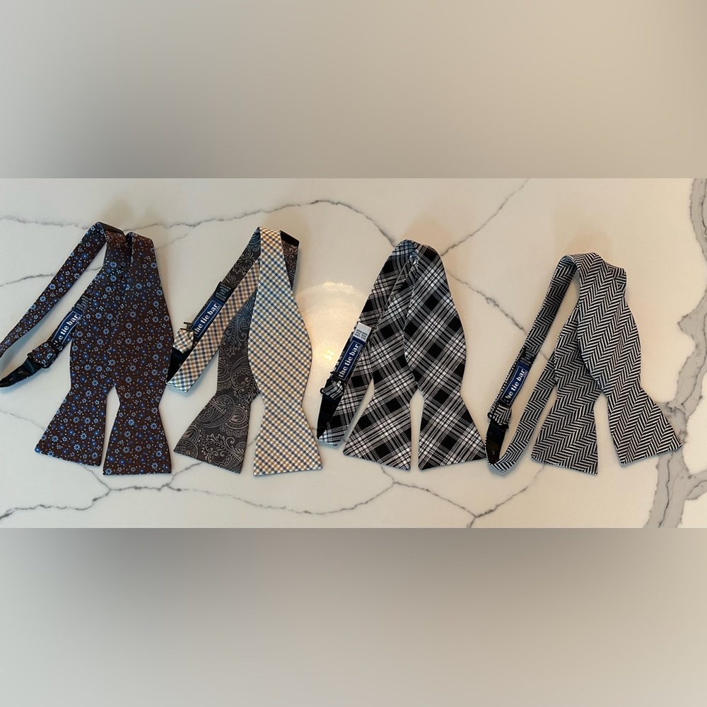 Set of Three Self-Tie Bow Ties in Black, White & Tan Patterns